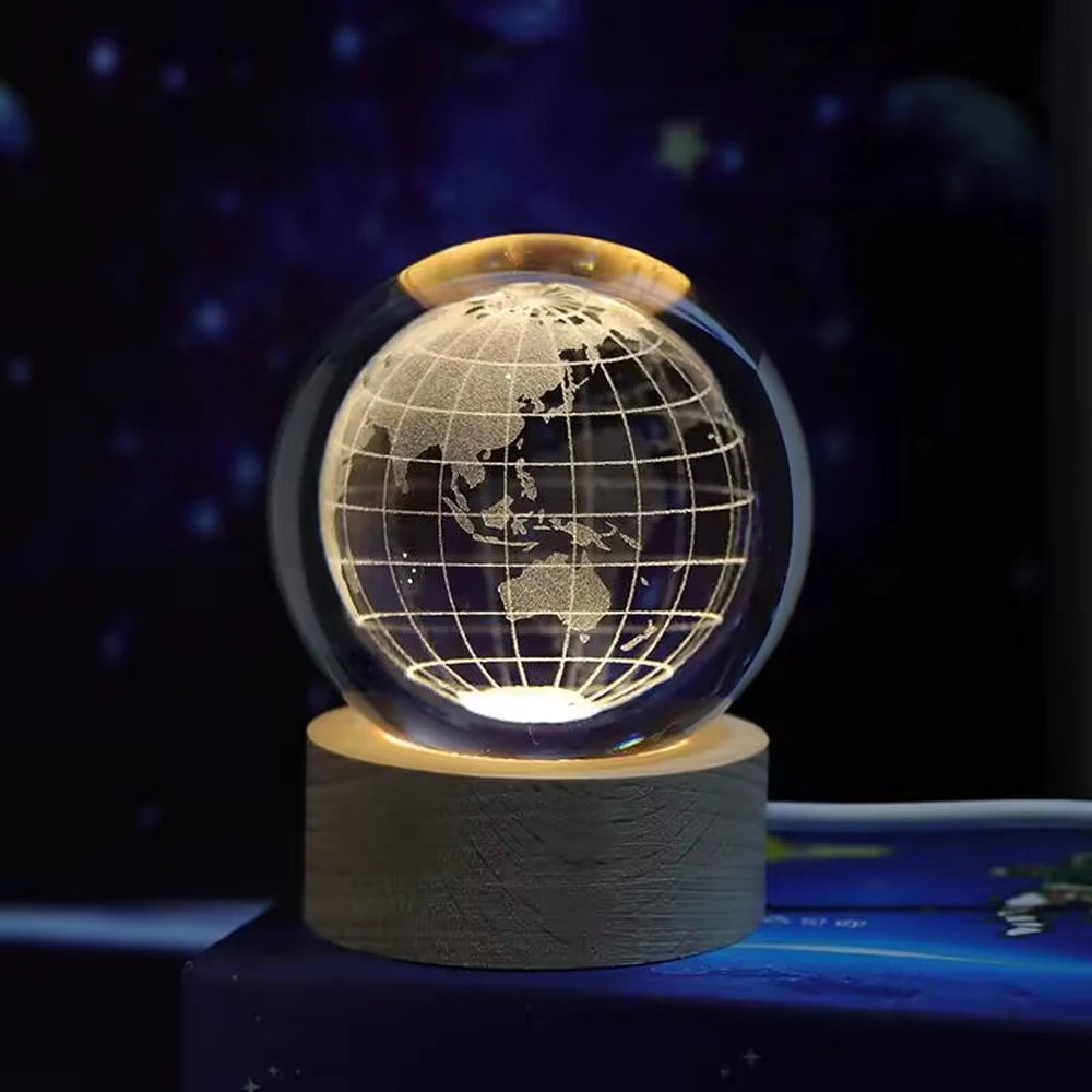 6cm 3D Crystal Ball Stitch Astronaut Solar System Saturn Milky Way Crystal Planet Night Light Laser Carving Children's Gifts