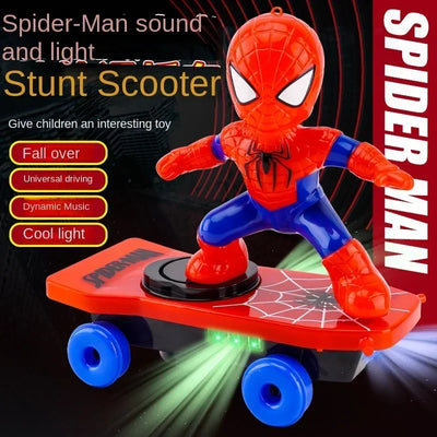 New Spiderman Automatic Flip Rotation Skateboard Acousto-Optic Car Electric Music Toy Stunt Scooters Christmas Gift Anime