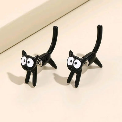 Black Color Cat Design Earrings Stud Trendy Ins Girls Cute Women Earring Animal Design Black Painting