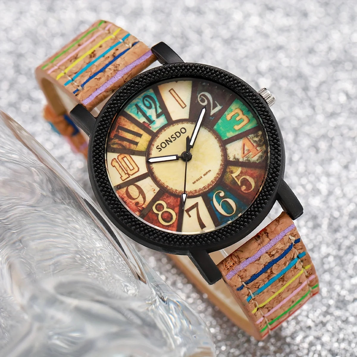 2PCS/Set Women's Watch Vintage Leather Band Analog Quartz Watch Rope Bracelet Set