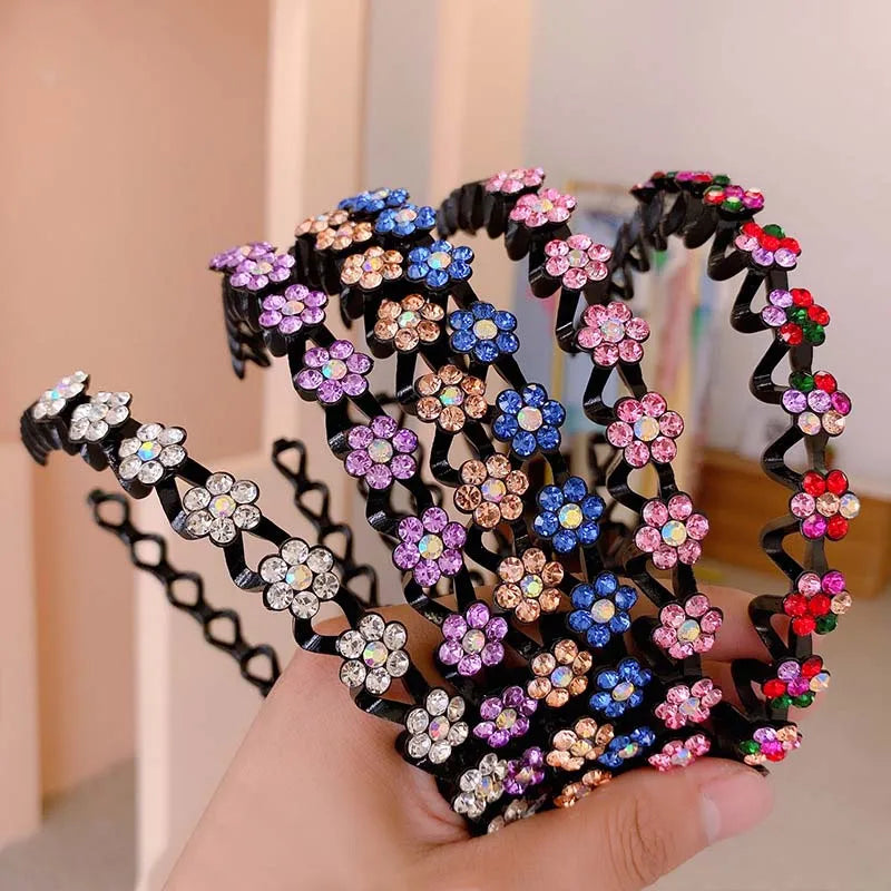 New Non-slip Rhinestone Headbands Solid Wave Hairbands for Women Girls Bezel Fashion Hair Hoop Ladies Boutique Hair Accessories