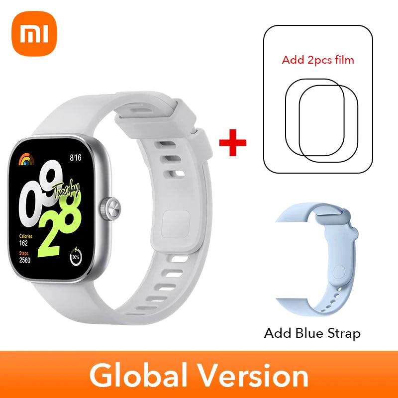 النسخة العالمية من ساعة Xiaomi Redmi Watch 4 الذكية مقاس 1.97 بوصة AMOLED لمراقبة معدل ضربات القلب وأكسجين الدم ودعم مكالمات الهاتف عبر البلوتوث ونظام تحديد المواقع العالمي (GPS)