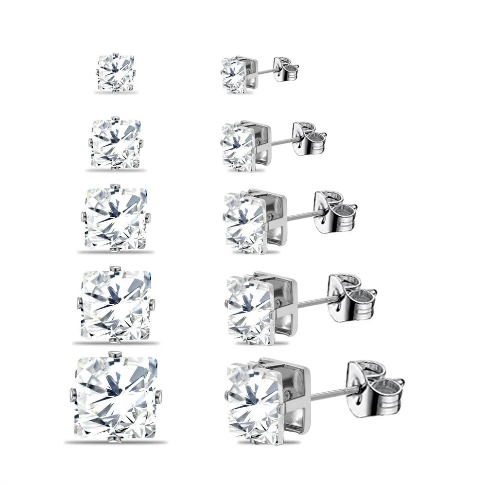 10PCs Shiny CZ Cubic Zirconia Paved Stud Earrings Set for Women Men Unisex Gold Color Alloy Simple Fashion Party Earring Jewelry