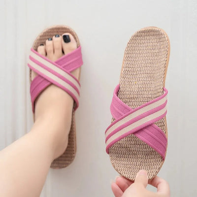 Plus Size Women'S Slippers Flat Sandals Linen Lightweight Casual Summer Slippers Women For Home Free Shipping