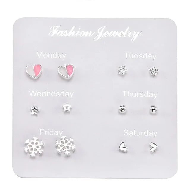 2020 NEW 12~36 Pairs Fashion Women Girls Resin Plastic Crystal Diamante Flower Stud Earrings Set Random Style Gold Color Jewelry