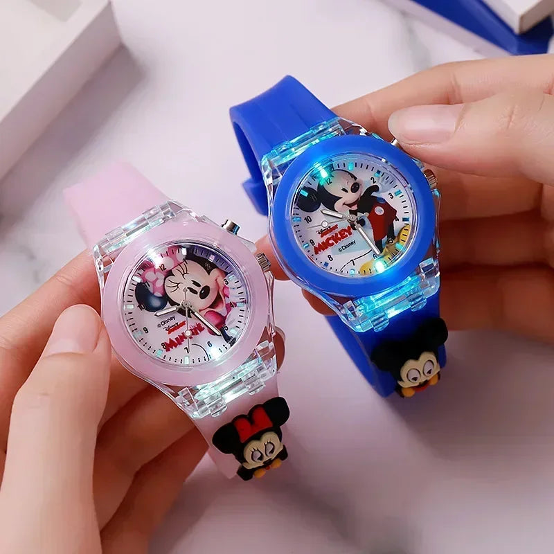 MINISO Disney Fashion Minnie Children's Watch Mickey Mouse Children's Flash Light Cartoon Figure Doll Boys Girls Birthday Gifts