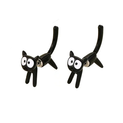 Black Color Cat Design Earrings Stud Trendy Ins Girls Cute Women Earring Animal Design Black Painting