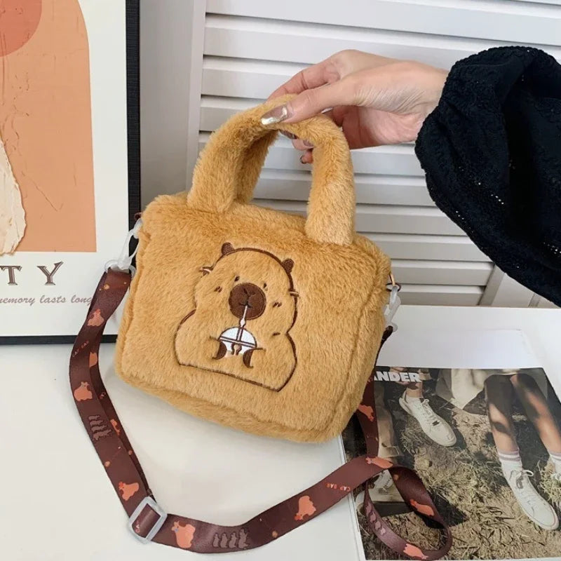 Cartoon Plush Bag Handbag Crossbody Anime Peripheral Products Cute Kapybara Plush Doll Bag Children's Crossbody Coin Bag