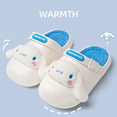 Sanrio Kawaii Cinnamoroll Womens Slippers Sanrio Hello Kitty Kuromi Cartoon Cute Waterproof Soft Fur Warm Indoor Home Shoes  ﻿