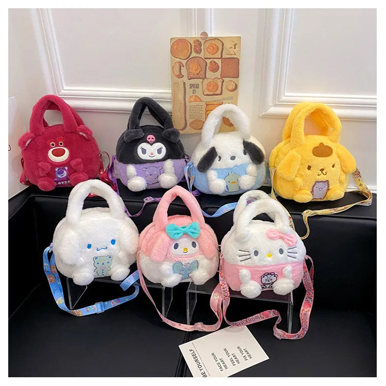 Kawaii Sanrio Plush Bag Kuromi Backpack Anime Melody Cinnamoroll Plushie Handbags Pochacco Cartoon Stuffed Bag for Girls Gifts