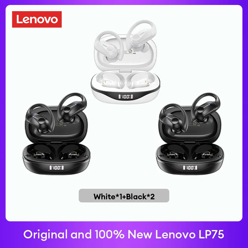 New Original Lenovo LP75 2/3/5pcs TWS Bluetooth V5.3 Earphones Wireless LED Digital Display Headphones IPX5 Waterproof Headset