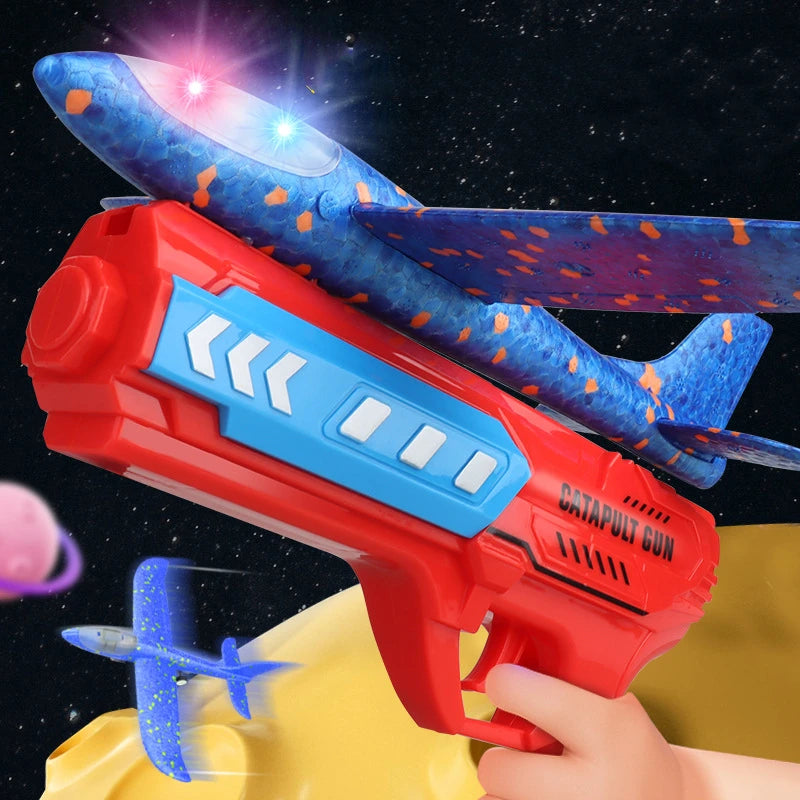 Kids Airplane Launcher Toys 12.2'' LED Foam Glider Catapult Gun Plane Toy for Boys Outdoor Flying Toys Birthday Gifts for Boys