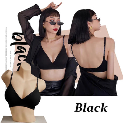 Women Sexy Seamless Bras Deep V Neck Bralette Sexy Lingerie Letter Strap Tops Push Up Underwear Wireless Brassiere for Female