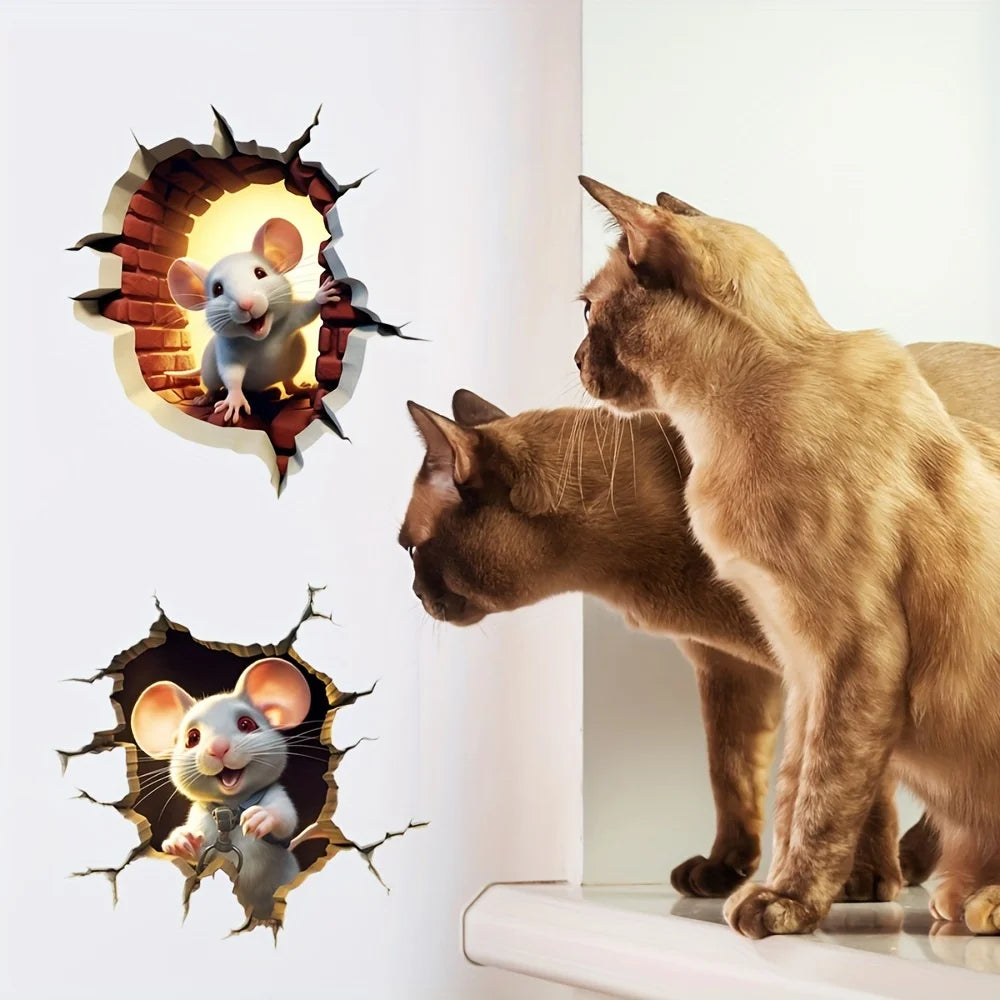 Broken Wall Mouse Hole Wall Stickers for Corner Living Room Bedroom Animal For Kids Bedroom Wallpaper Removable  Rats Decals S45