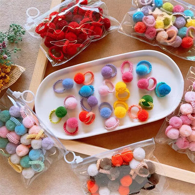 20Pcs Girls Colorful Plush Ball Elastic Hair Bands Kids Hair Ropes Ties Ponytail Rubber Bands Headwear Hair Accessories Gift