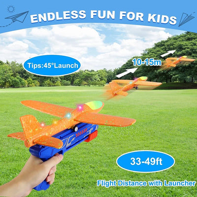 Kids Airplane Launcher Toys 12.2'' LED Foam Glider Catapult Gun Plane Toy for Boys Outdoor Flying Toys Birthday Gifts for Boys