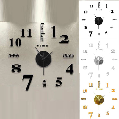 Frameless DIY Wall Mute Clock 3D Mirror Surface Sticker Home Office Decor