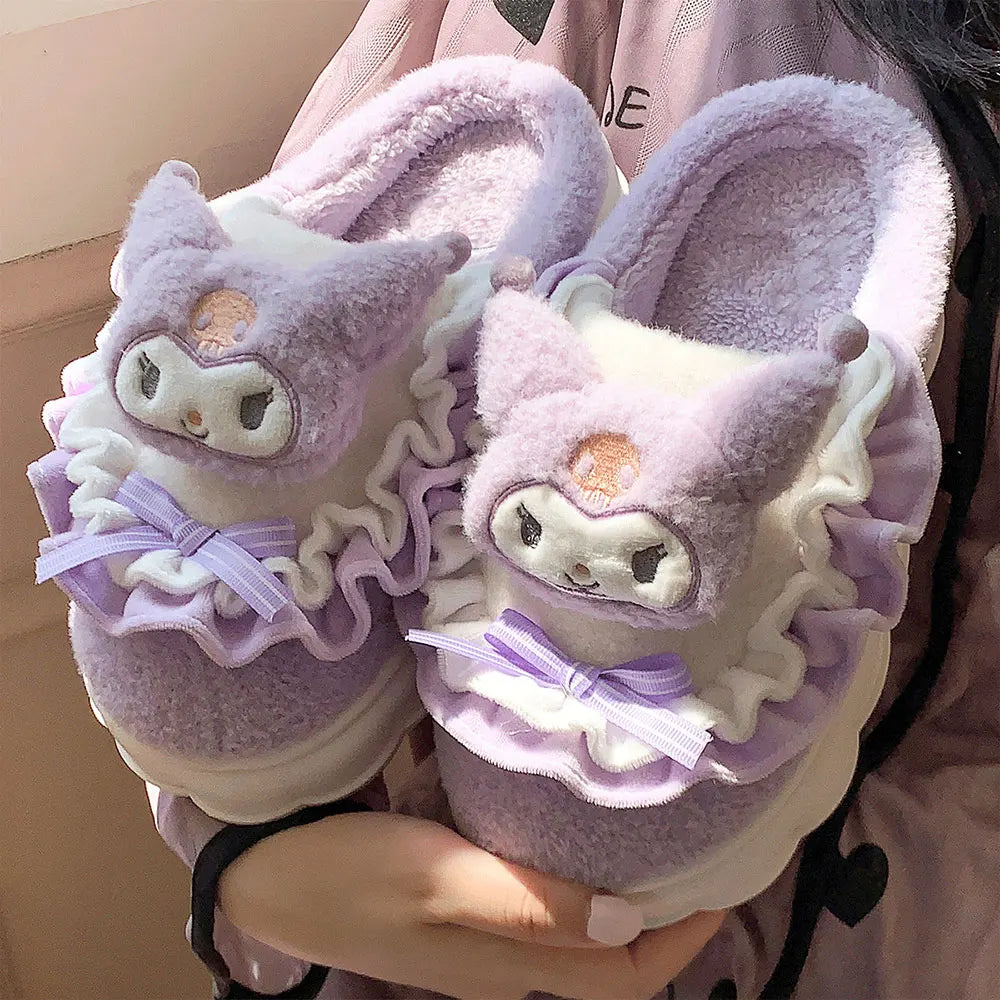 Sanrio Cinnamoroll Plush Slippers Kuromi Women Plushie Cartoon Plush Kawaii Flat Shoes Slippers Shoes Gift Girl Y2K 2024 NEW