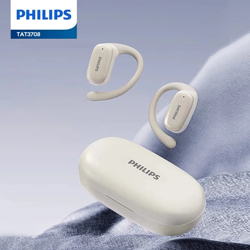 Original Philips TAT3708 Wireless Bluetooth Stereo Ear Hook Headset  Long Endurance Touch Headphones Waterproof Sport Earbuds