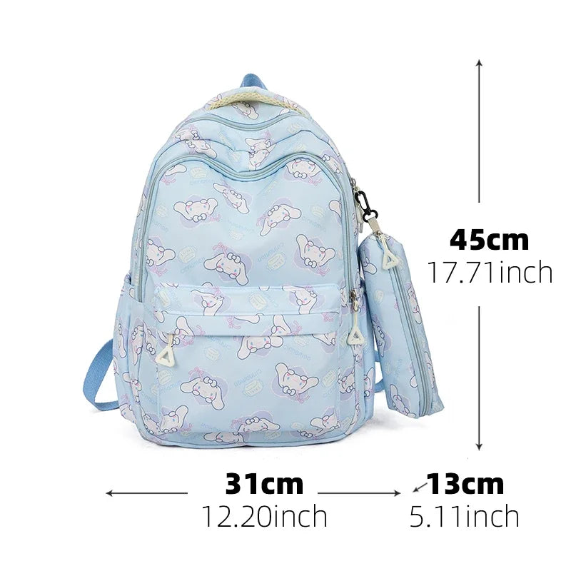 Cinnamoroll Series Backpack Set, Cartoon Anime Schoolbag, Casual Large Capacity Daypack, Student Kids Travel Commute Knapsack