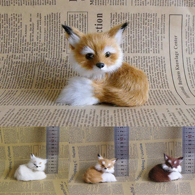 1PC Simulation Fox Ornament Mini Squatting Fox Model Plush Animal Figurine Doll Toy Home Decoration Craft Christmas Party Gift