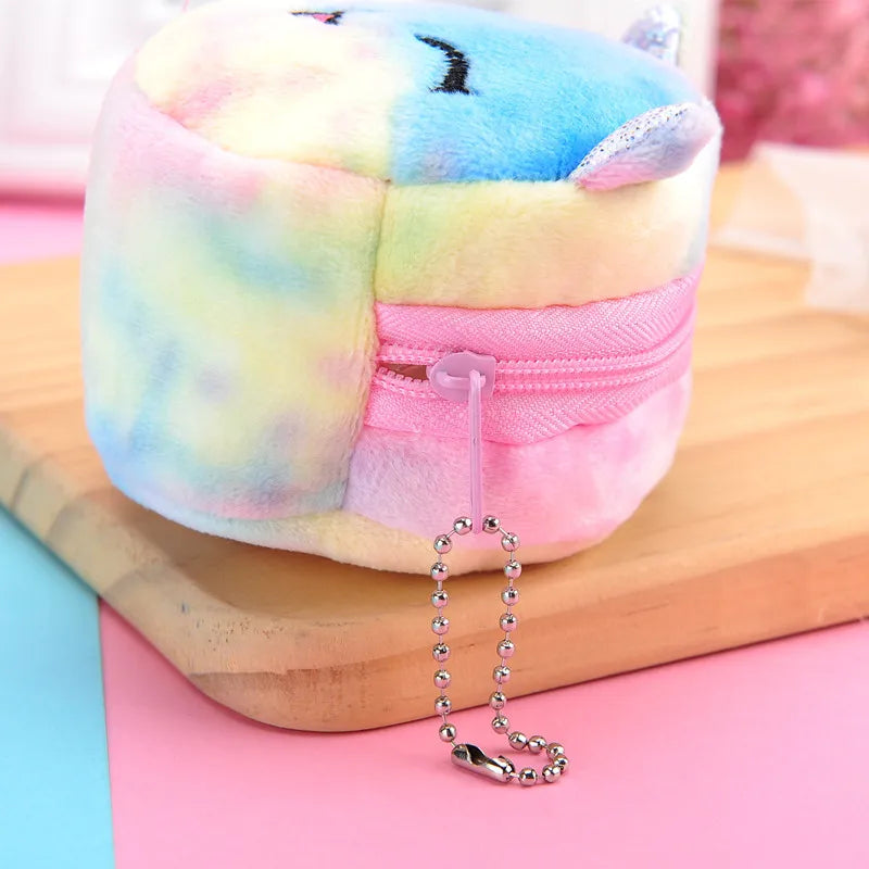 Colorful Cat Cute Cartoon Plush Purse Little Bear Coin Bag Key Hook Pendant Pocket Pouch Wallet