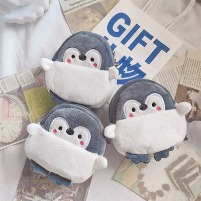 Kawaii cartoon Monkey Pig Chicken Penguin Animal party Embroidery storage bag Earphone bag Plush pendant coin purse toy portable