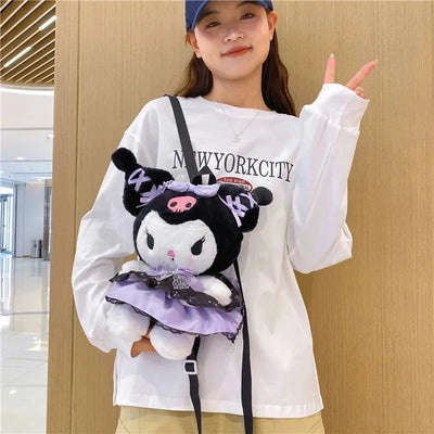 Kawaii Sanrio Bag Kuromi Plush Backpack Lolita Style Plushies Stuffed Animal Doll Toys My Melody Bag Women Tote Girl Christmas